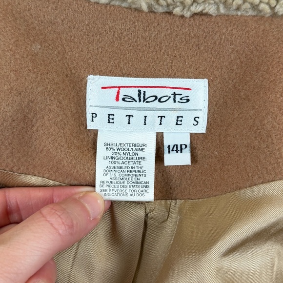 Talbots Wool Barn Chore Jacket Tan Sherpa Collar Women’s Size 14 Mid Length Coat - Picture 4 of 9